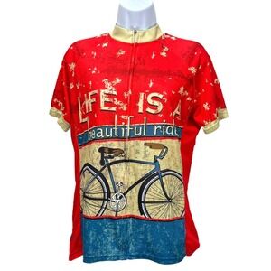 Peak 1 Sports Women's XL Cycling Jersey "Life is a Beautiful Ride" Retro Graphic